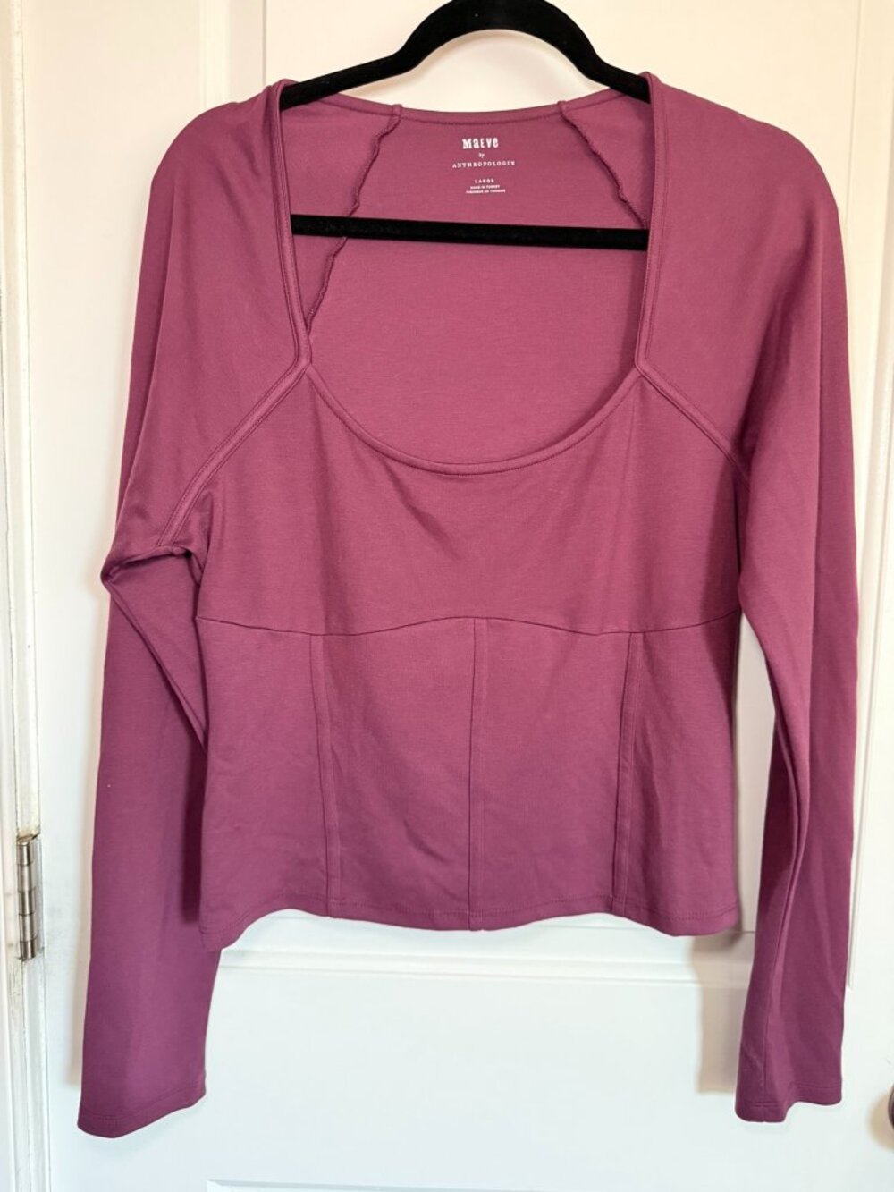 Maeve Anthropologie Mauve Berry Corset Seam Scoop Neck Top Coquette Balletcore